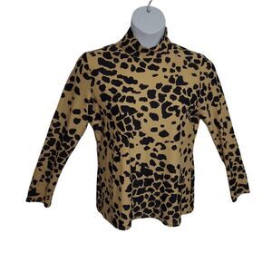 JUDE CONNALLY leopard camel animal print mock neck zip stretch long sleeve top L